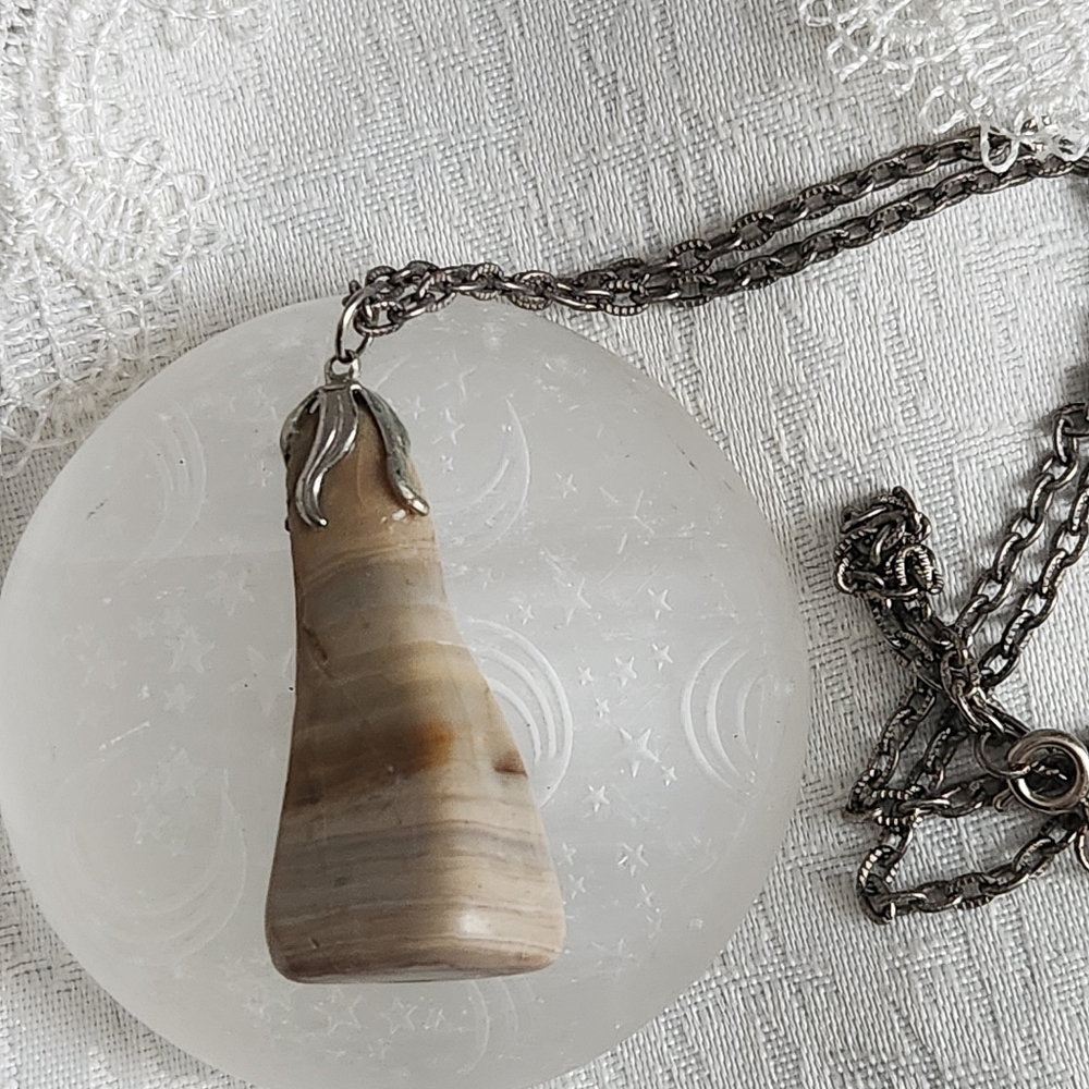 Unisex Vintage Calcite Necklace on Silver Chain